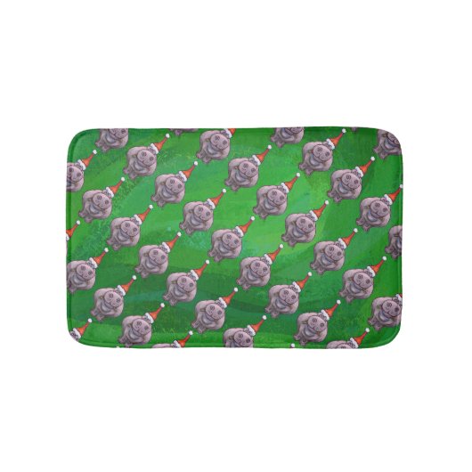 Tapis De Bain Hippo à Santa Hat Motif sur vert (Devant)