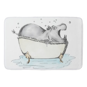 Tapis De Bain Hippo dans l'aquarelle Bath Fun Illustration