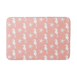 Tapis De Bain Hippocampe et étoiles de mer - Corail clair rose