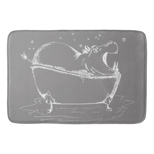 Tapis De Bain Hippopotame dans le bain amusant Illustration gris (Devant)