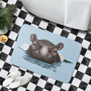 Tapis De Bain Hippopotame Lotus Blanc Bleu