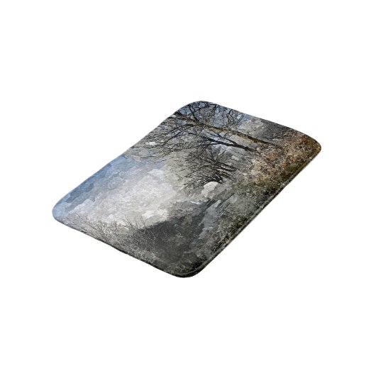 Tapis De Bain Hiver Bayou Trees Paysage Aquarelle Peinture (Angle)