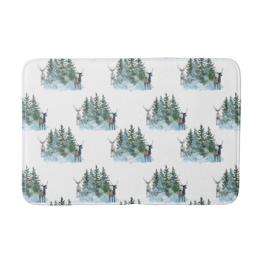Tapis De Bain Hiver Wonderland Forêt Antlers Pine Trees (Devant)