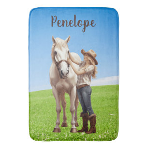 Tapis De Bain Horse Girl Horseback équitation Meadow Personnalis