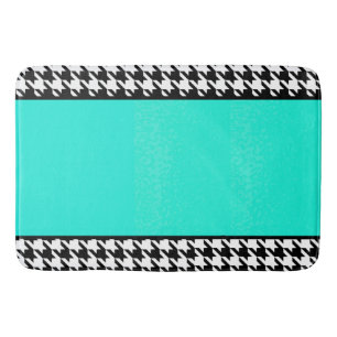 Tapis De Bain Houndstooth, turquoise et blanc vintage à damiers