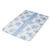 Tapis De Bain Hydrangea Bleu Élégant Rayure Grise Vert Sauge Nom (Angle)