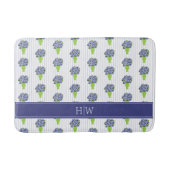 Tapis De Bain Hydrangea Bleu Vase Floral Monogramme Côtière (Devant)
