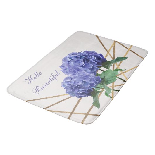 Tapis De Bain Hydrangea Blue Flowers & Gold Floral Chic Spring (Angle)