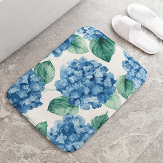 Tapis De Bain Hydrangea Blues Fleurs Aquarelle Botanique Florais