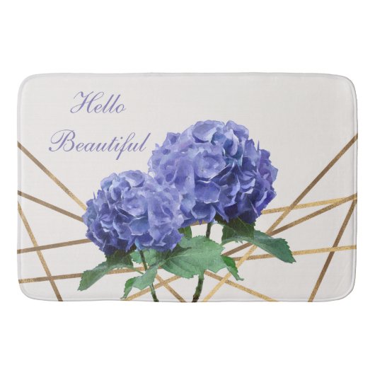 Tapis De Bain Hydrangea Fleurs Bleues & Floral Chic Or Printemps (Devant)