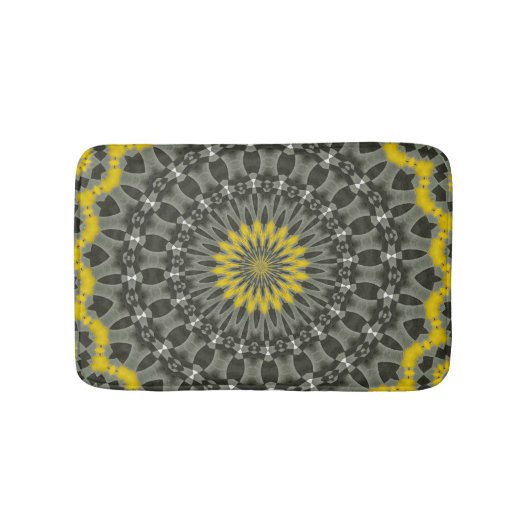 Tapis De Bain Illuminant le KAleidoscope jaune et gris Mandala. (Devant)