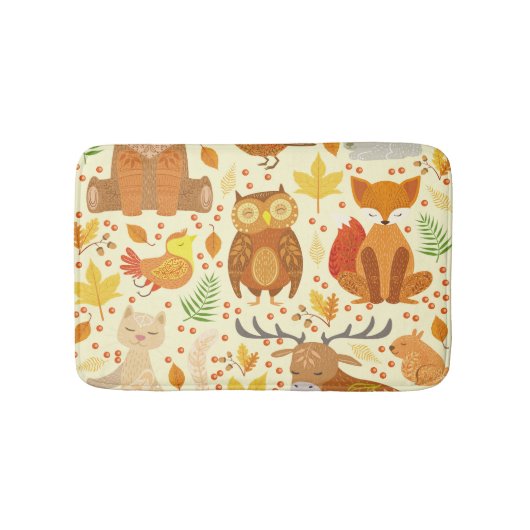 Tapis De Bain Illustration d'animaux de forêt ornementaux. (Devant)