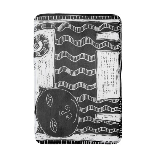 Tapis De Bain Illustration de chat noir et blanc (Devant (Vertical))
