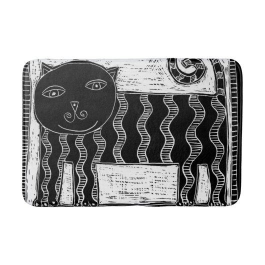 Tapis De Bain Illustration de chat rayé noir et blanc (Devant)