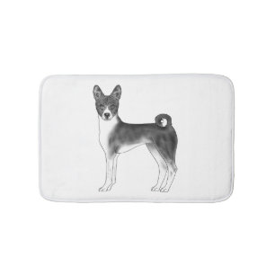 Tapis De Bain Illustration de chien Basenji mignon en noir et bl