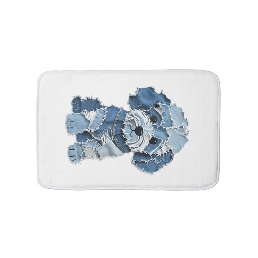 Tapis De Bain Illustration de chien en patchwork de denim mignon (Devant)