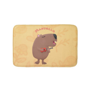 Tapis De Bain Illustration de dessin animé de capybara ukulele