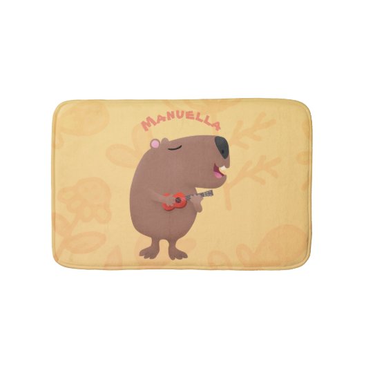 Tapis De Bain Illustration de dessin animé de capybara ukulele (Devant)