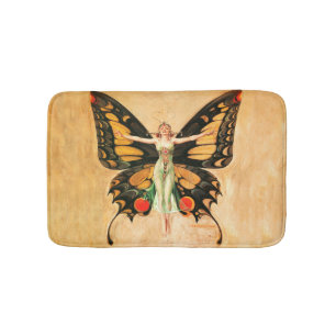 Tapis De Bain Illustration de femme volant papillon flapper