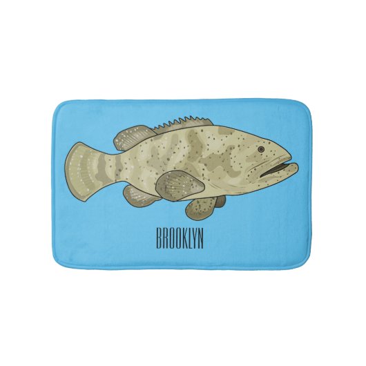 Tapis De Bain Illustration de la caricature du poisson de mérou (Devant)