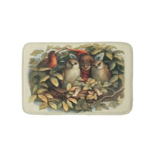 Tapis De Bain Illustration de la nature des hiboux et des fées e
