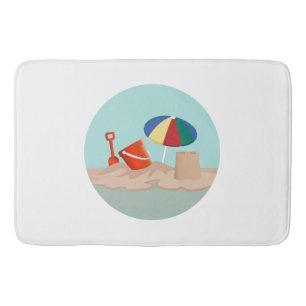 Tapis De Bain Illustration de la scène de la plage de Bucket et