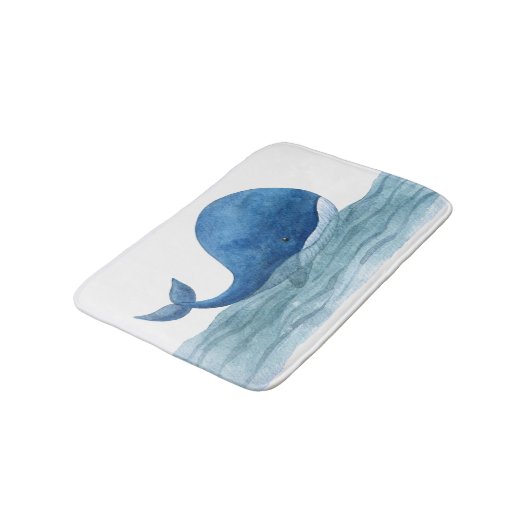 Tapis De Bain Illustration de l'aquarelle de la baleine bleue mi (Angle)