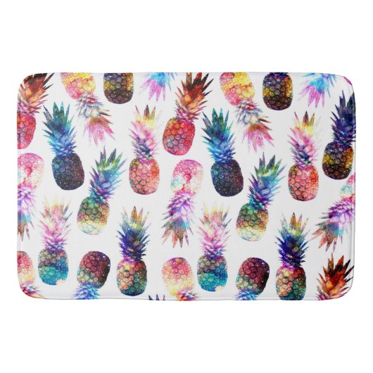 Tapis De Bain Illustration de l'aquarelle et des ananas nébuleux (Devant)