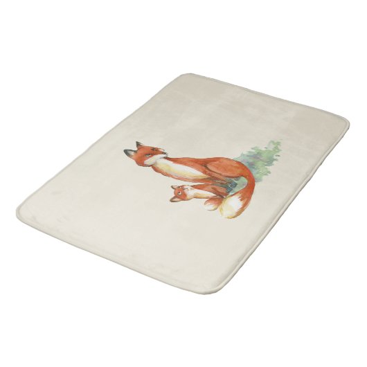 Tapis De Bain Illustration de l'aquarelle Momma Fox et Baby (Angle)