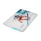Tapis De Bain Illustration de snowboarder de nom personnalisé (Angle)