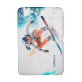 Tapis De Bain Illustration de snowboarder de nom personnalisé (Devant (Vertical))