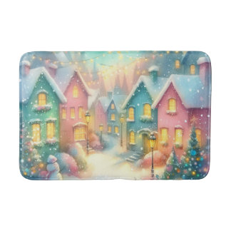 Tapis De Bain Illustration de village de Noël cosy | Festif