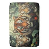 Tapis De Bain Illustration des tigres monogrammes personnalisés (devant Vertical)