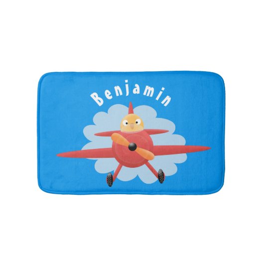 Tapis De Bain Illustration d'un avion rouge volant mignon (Devant)
