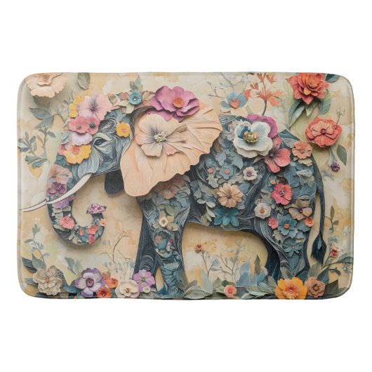 Tapis De Bain Illustration florale des éléphants (Devant)