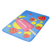 Tapis De Bain Illustration Fun Pink Popsicle and Strawberries (Angle)