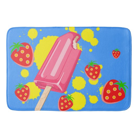Tapis De Bain Illustration Fun Pink Popsicle and Strawberries (Devant)