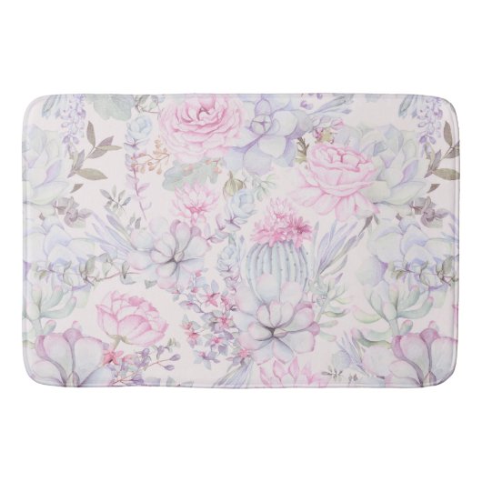 Tapis De Bain Illustration rose florale Succulent Motif d'été (Devant)