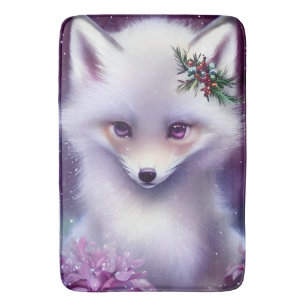 Tapis De Bain Imaginaire Blanc Renard bébé avec yeux lavande