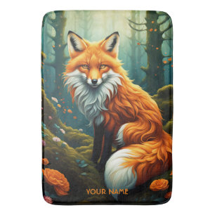 Tapis De Bain Imaginaire Cute Vivid Majestic Fox Flowers