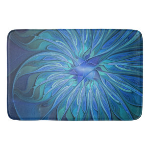 Tapis De Bain Imaginaire Fleur Bleue Motif, Art Fractal Abstrait