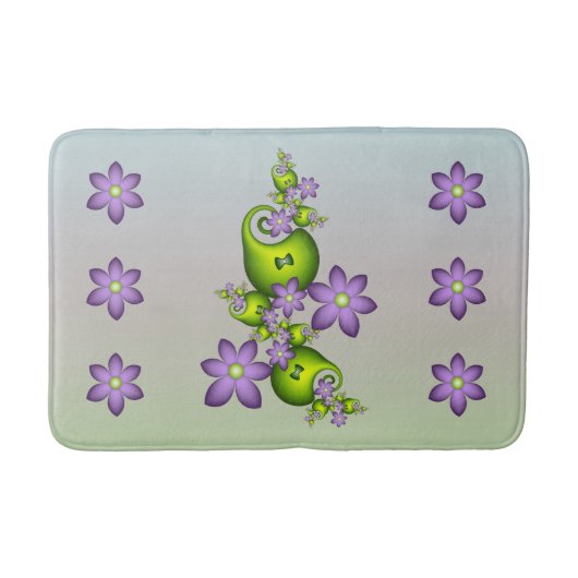 Tapis De Bain Imaginaire Floral Fleurs Lilac Formes vertes Fract (Devant)