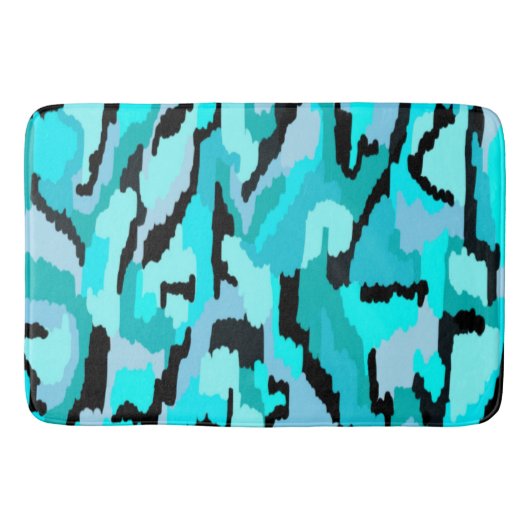 Tapis De Bain Impression Abstraite turquoise et noire (Devant)