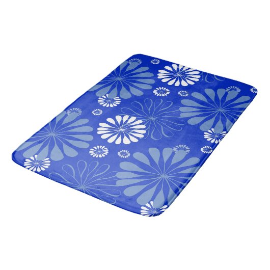 Tapis De Bain Impression florale moderne bleu électrique (Angle)