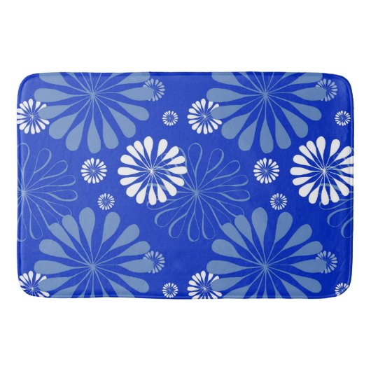 Tapis De Bain Impression florale moderne bleu électrique (Devant)