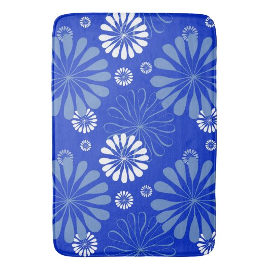 Tapis De Bain Impression florale moderne bleu électrique (devant Vertical)