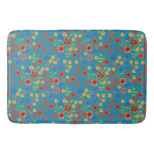 Tapis De Bain Impression florale rétro chic sur la couche Turquo