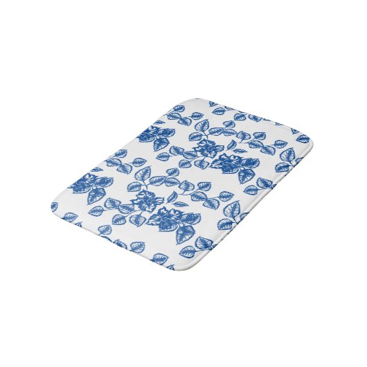 Tapis De Bain Impression Flore bleue Delft-LIke (Angle)