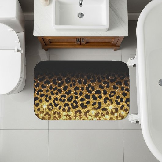 Tapis De Bain Imprimé de léopard pailleté or chic