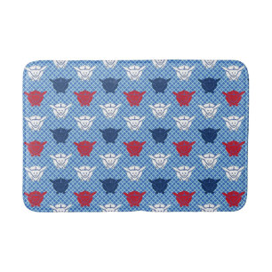 Tapis De Bain imprimé lapin japonais, bleu avec rouge et blanc